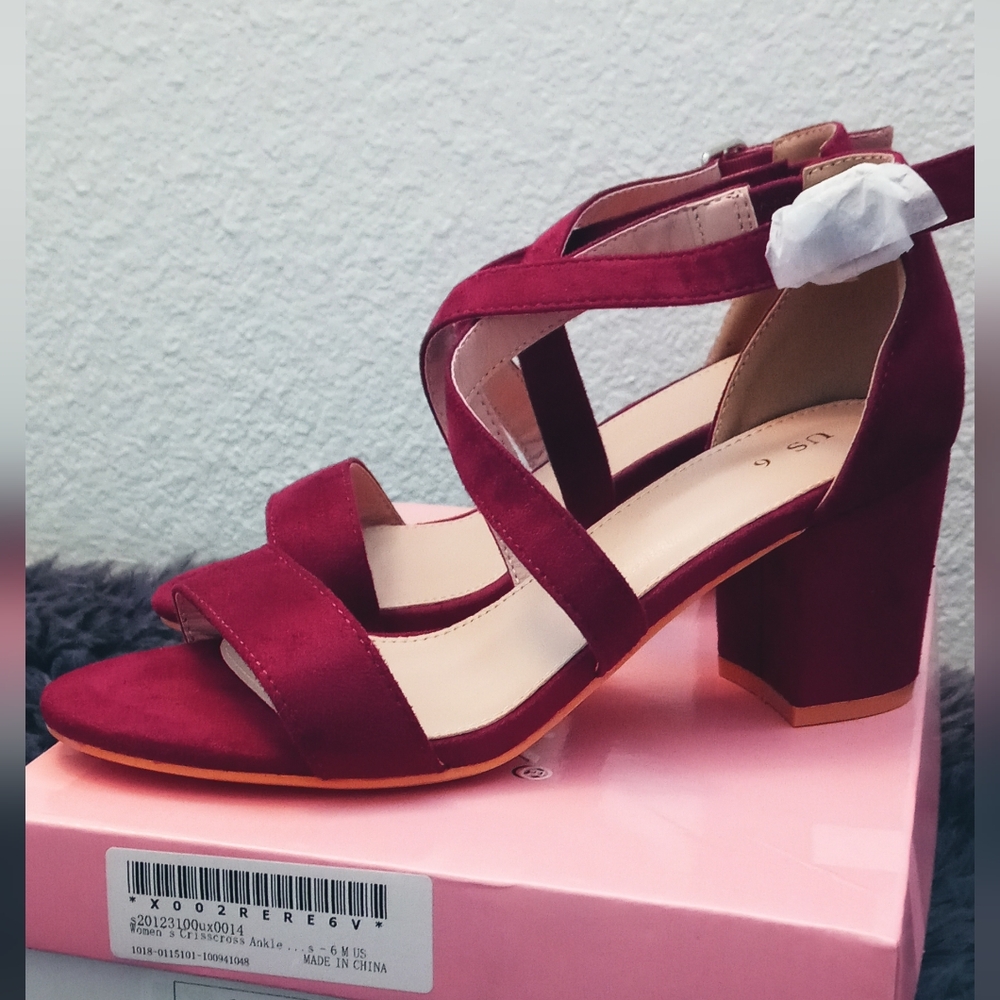 Burgundy Suede Criss Cross Heels